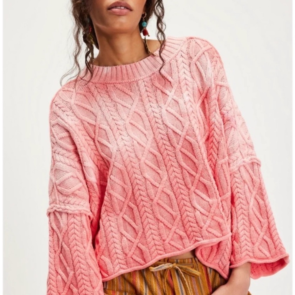 New! Free People Pink Washed Ashore Cotton Sweater Size XS 2672